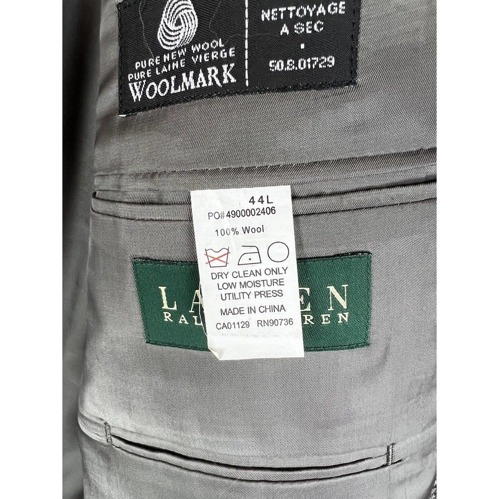 Lauren Ralph Lauren Men's Size 44L Gray Black Houndstooth 100% Wool Suit Jacket - Picture 12 of 16